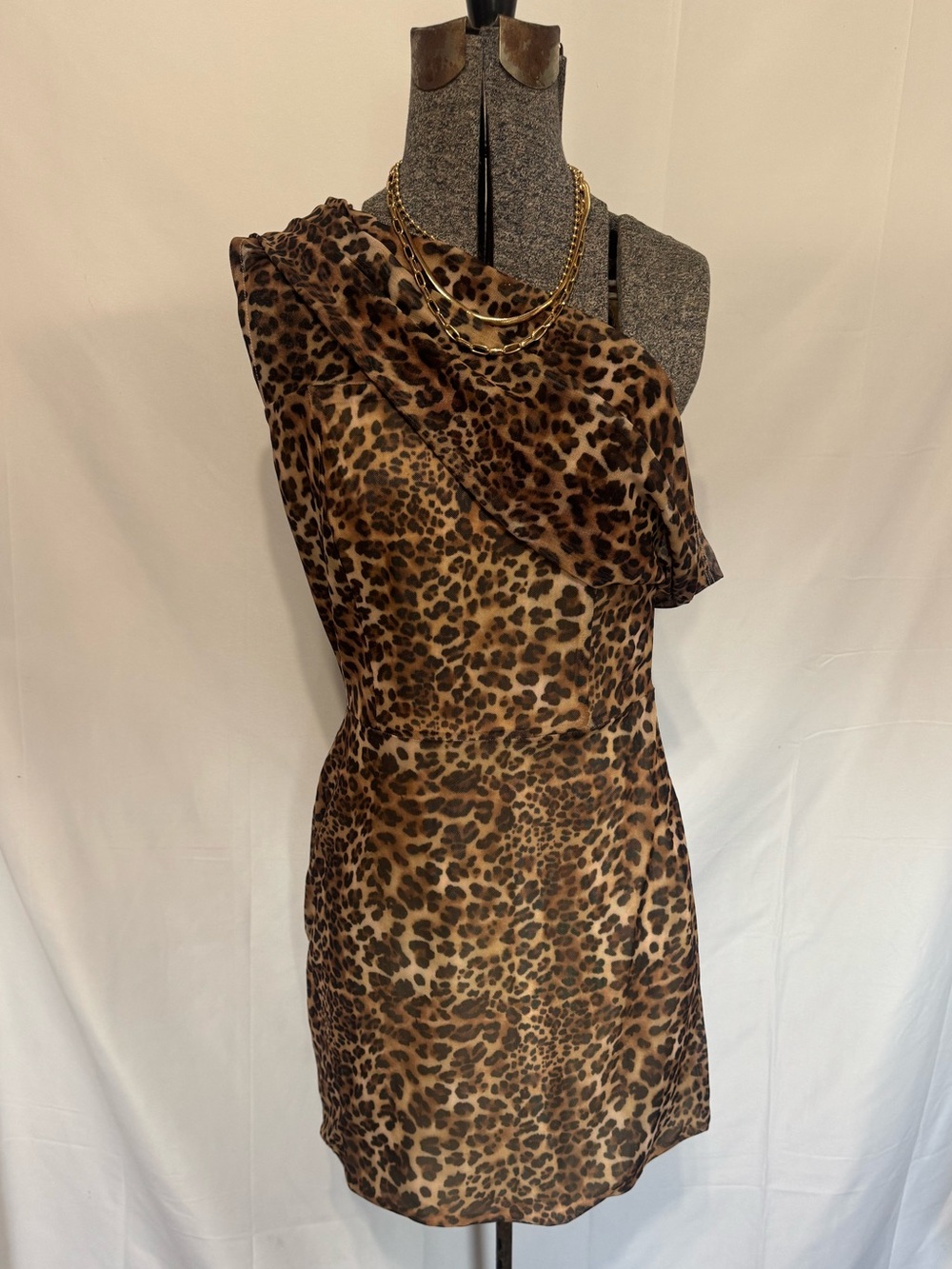 Lulu's One-Shoulder Leopard Print Mini Dress - Brown & Black